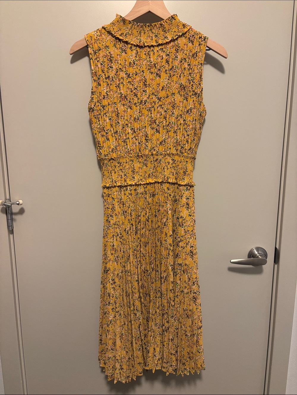 Nanette Lepore Yellow Floral Pleated Midi Dress